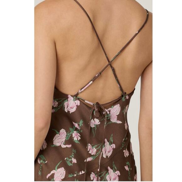ASTR the Label | Cowl Neck Midi Slip-Dress Brown Pink Floral | Medium - Picture 5 of 12